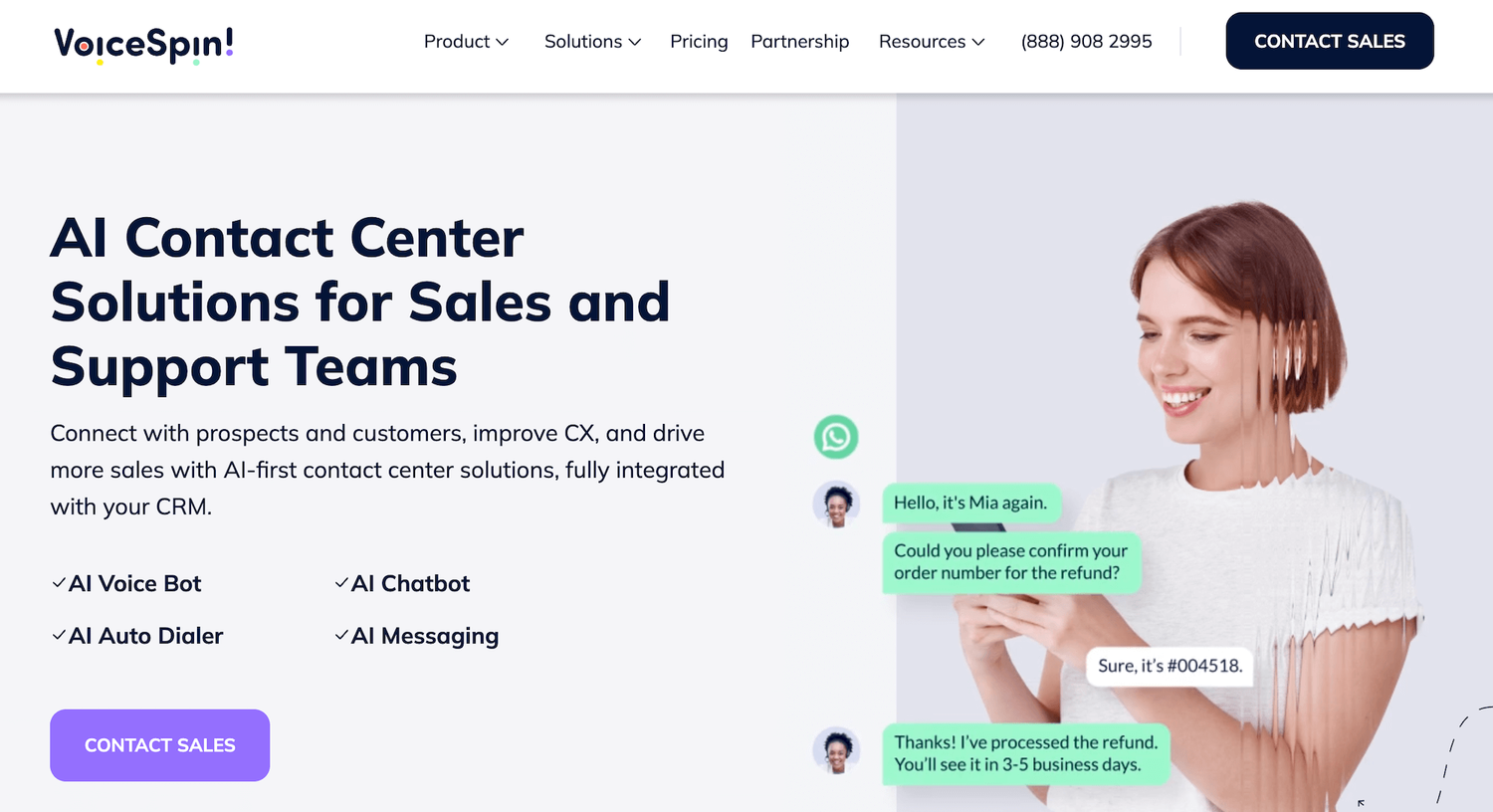 VoiceSpin homepage: AI Contact Center Solution for Sales and Support Teams