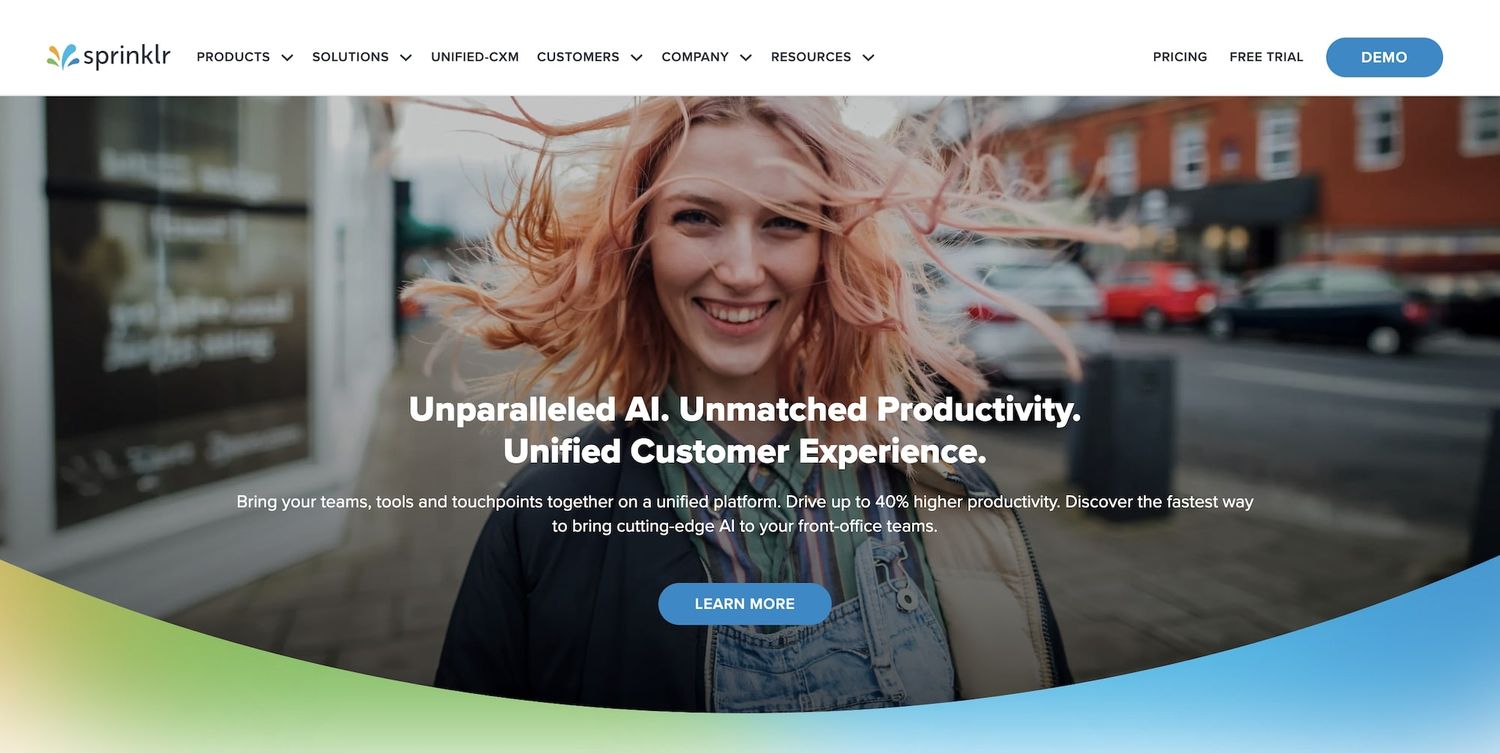 Sprinklr homepage: Unparalleled AI and Productivity