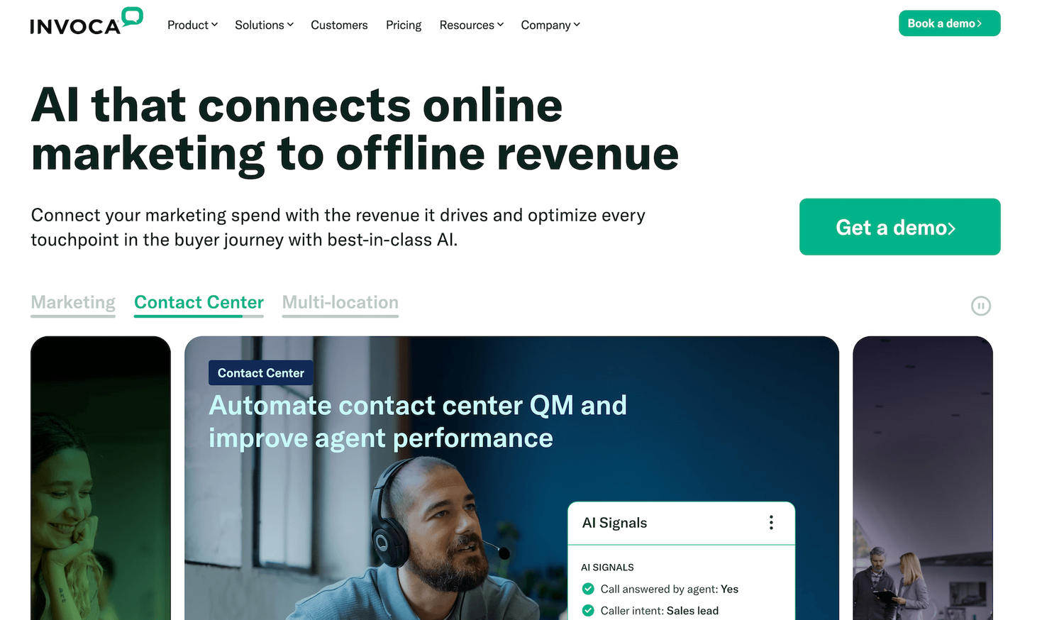 Invoca homepage: AI that connects online marketing to offline revenue