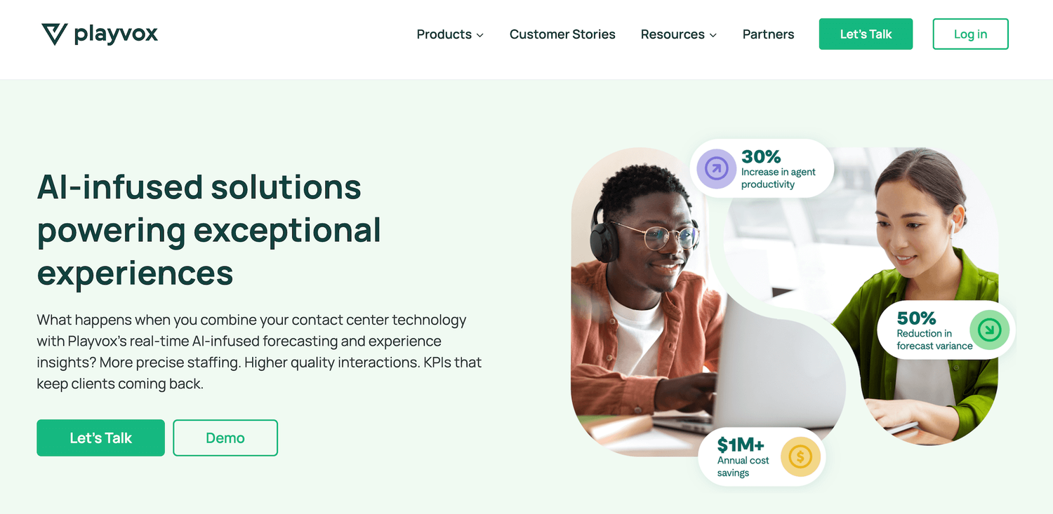 Playvox homepage: AI-infused solutions
