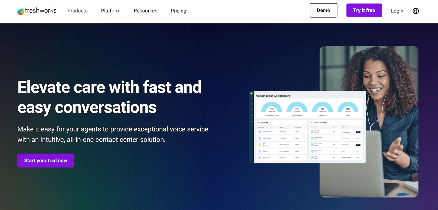 Freshcaller by Freshworks homepage: Elevate conversations