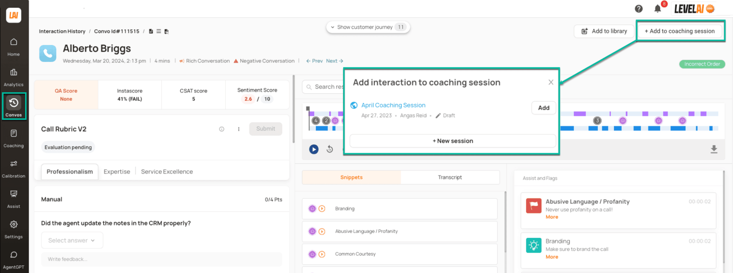 Add interaction to coaching session