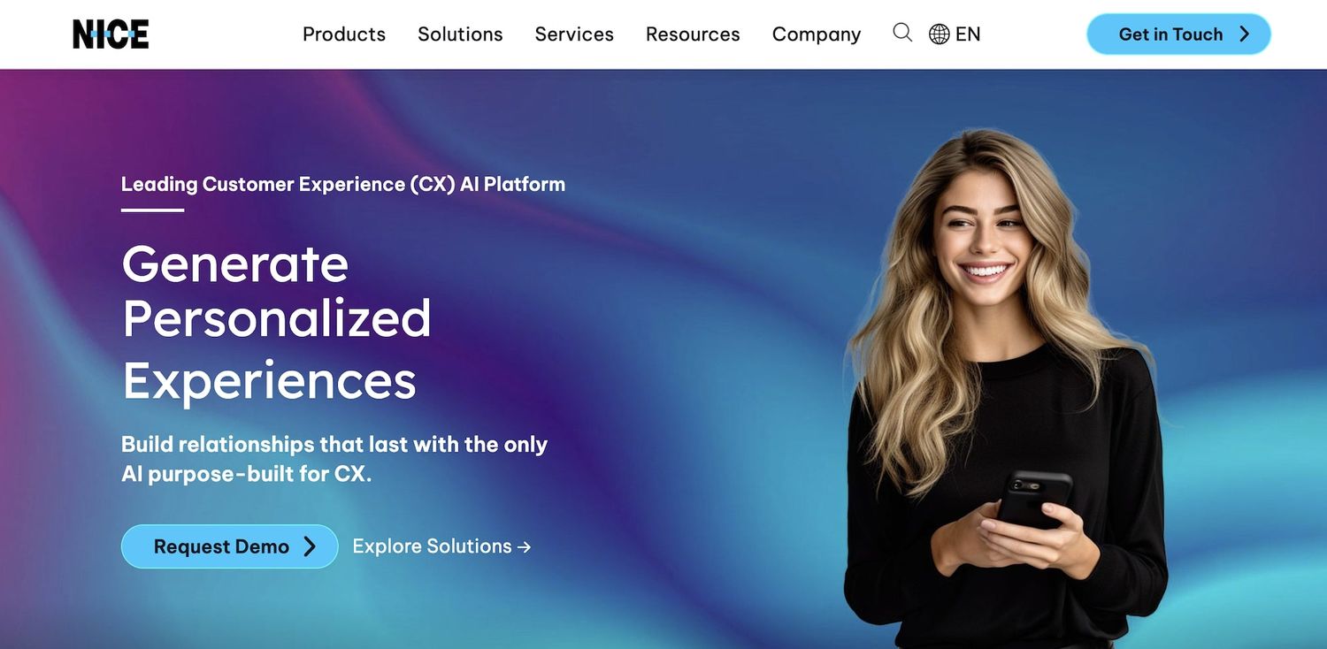 Nice CXone homepage: Generate Personalized Experiences