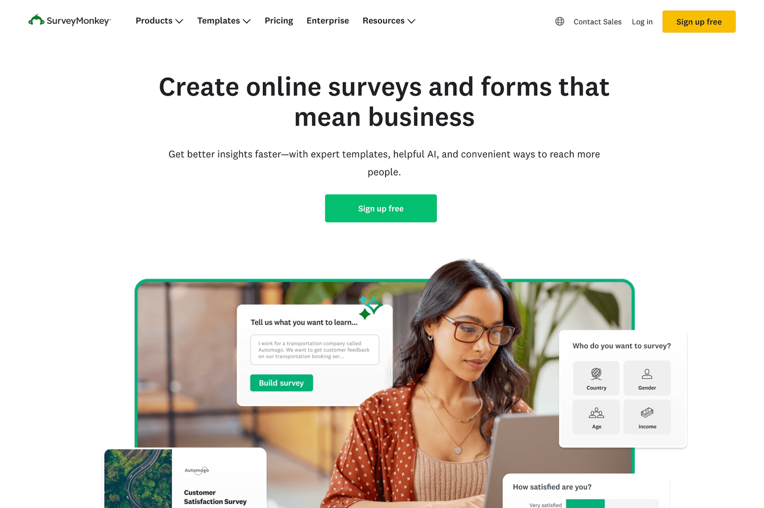 SurveyMonkey homepage: Create online surveys and forms that mean business