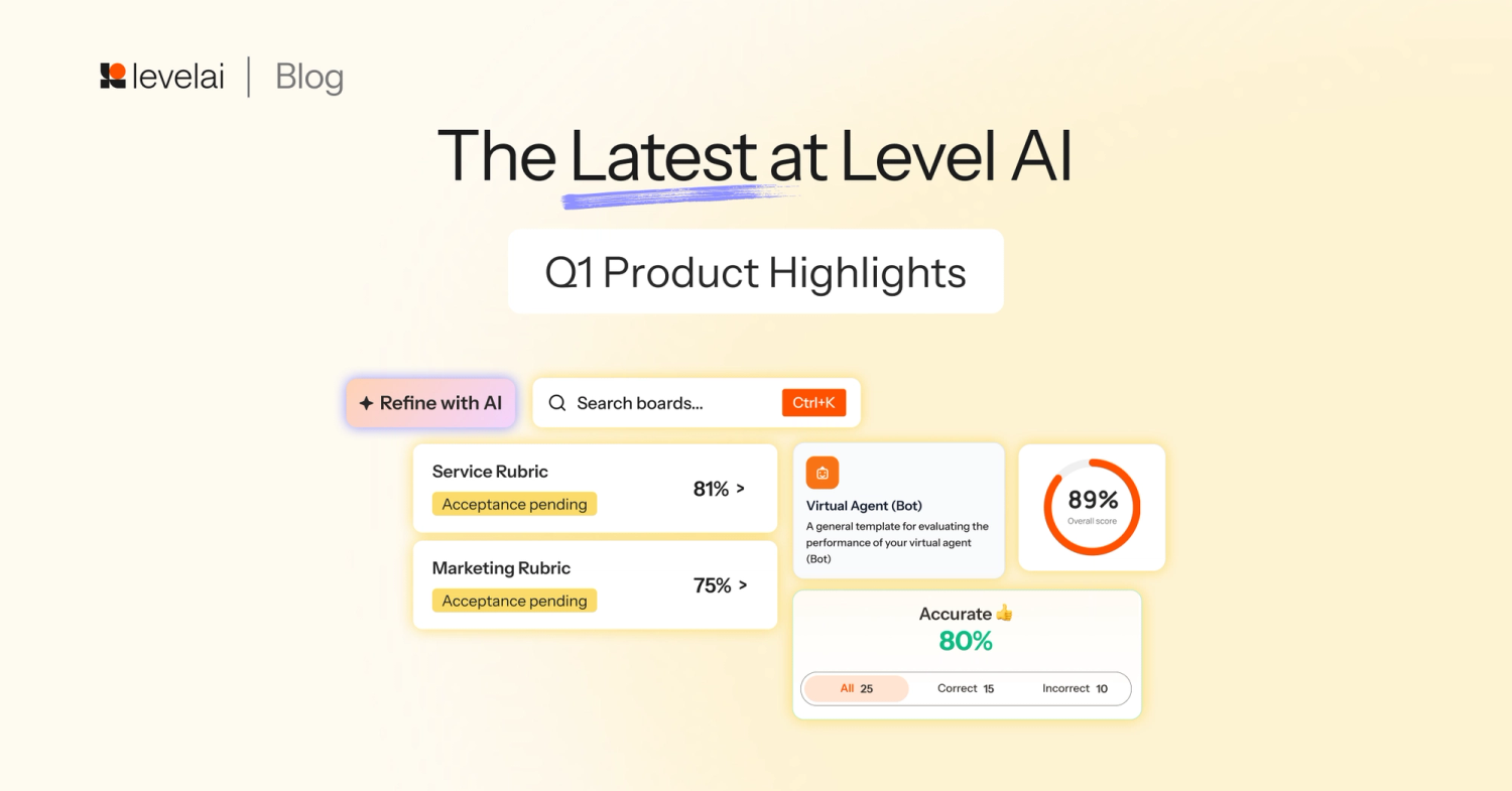 A summary of Level AI's Q1 2026 Release , highlighting 8 major product updates across AutoQA, Virtual Agent, and Analytics that close the gap between AI and accountable Customer Experience (CX).