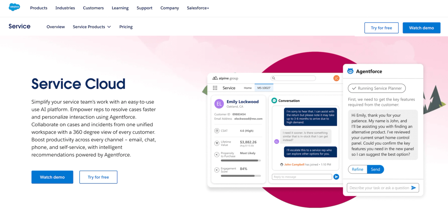 Salesforce Service Cloud landing page: Simplify your service team's work