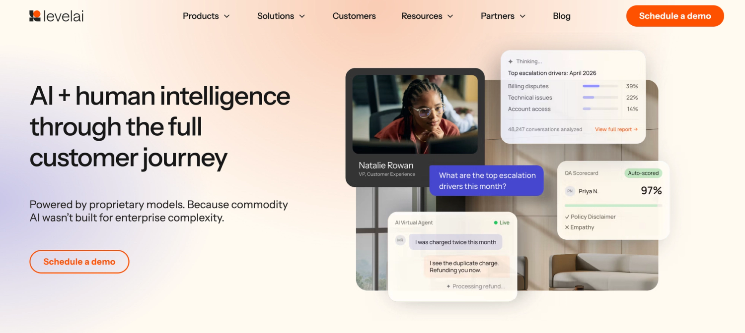 Level AI homepage: Conversation Analytics Software