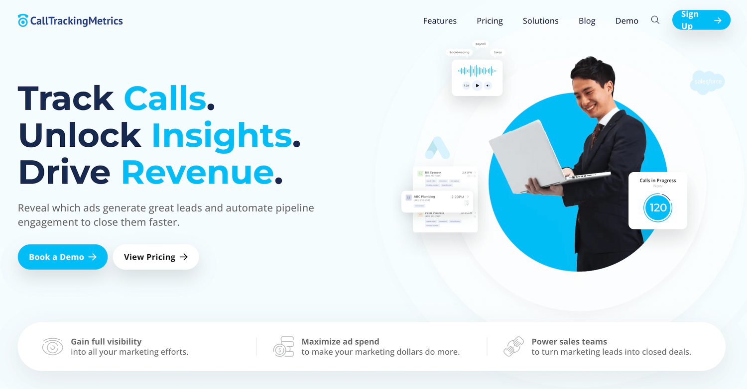 CallTrackingMetrics homepage: Track calls. Unlock insights. Drive revenue.