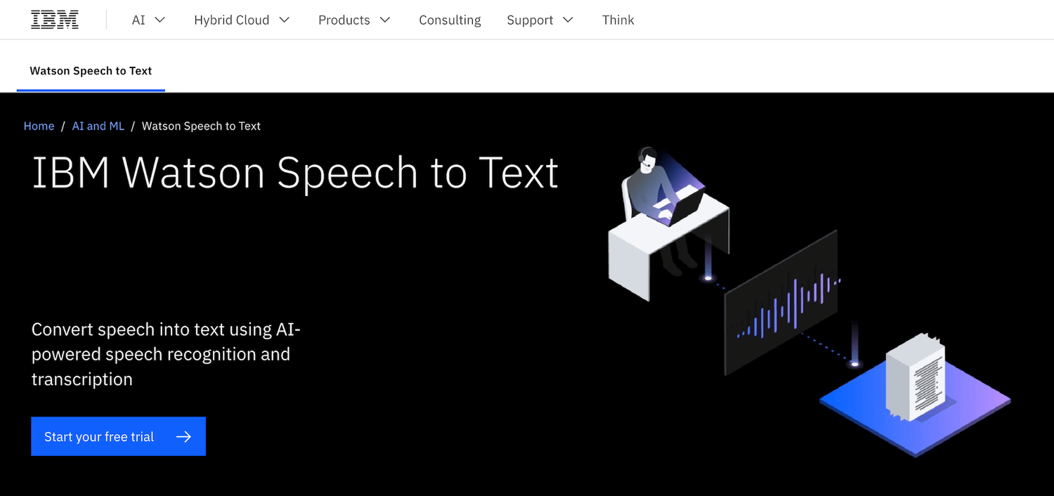 IBM Watson Speech to Text homepage