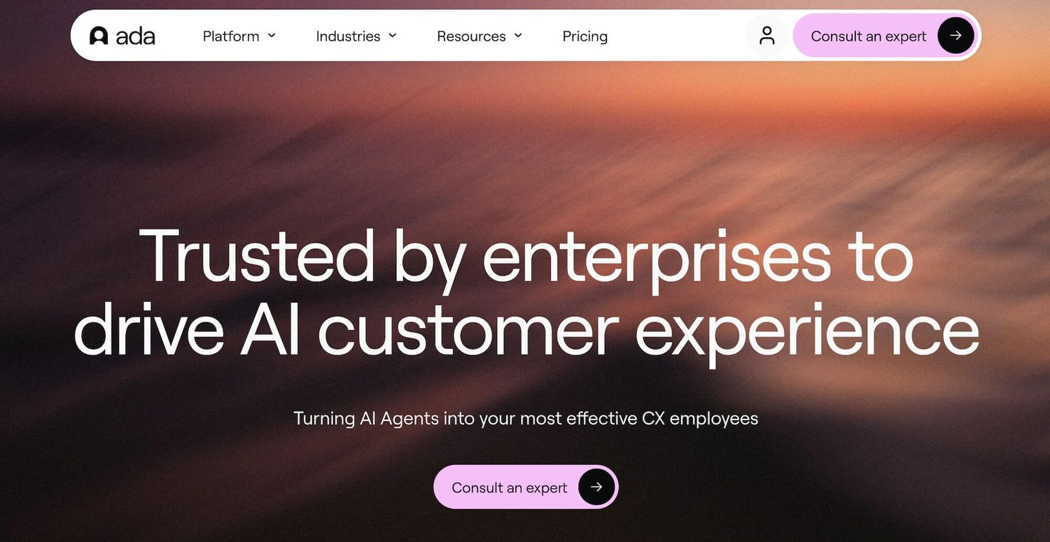 Ada homepage: Trusted by enterprises to drive AI customer experience