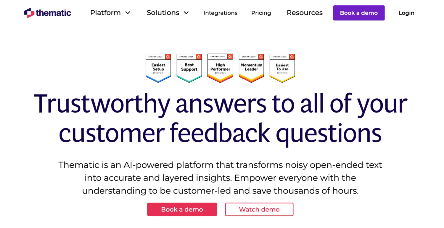 Thematic homepage: Trustworthy answers to all customer feedback questions