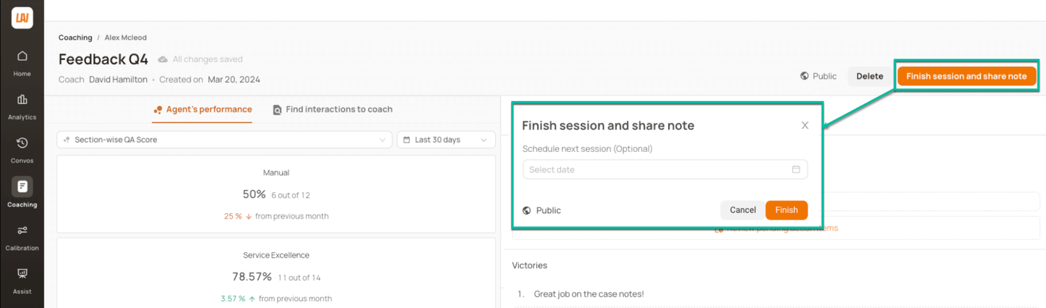 Coaching: Finish session and share note