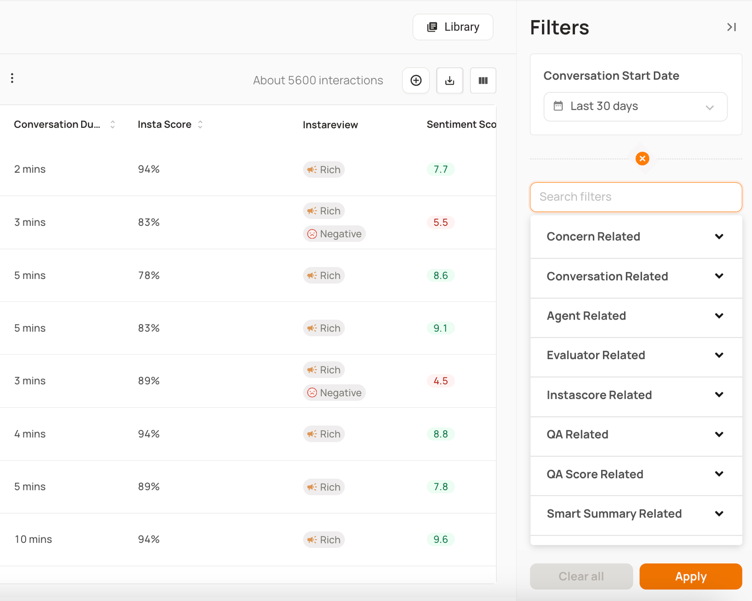 Search filters from conversations