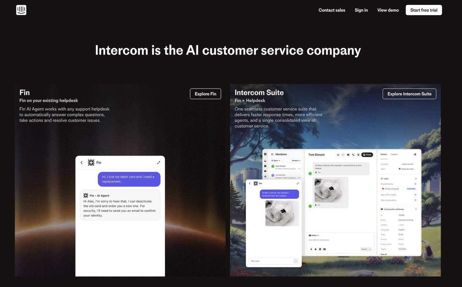 Intercom homepage: Intercom is the AI customer service company