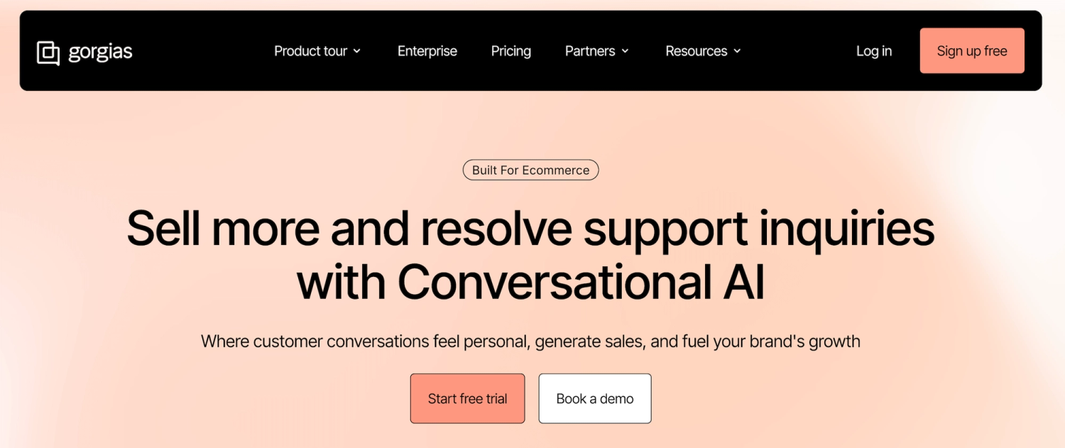Gorgias homepage: Sell more and resolve support inquiries