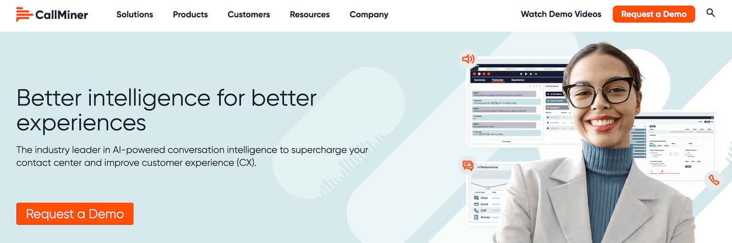 CallMiner homepage: Better intelligence for better experiences