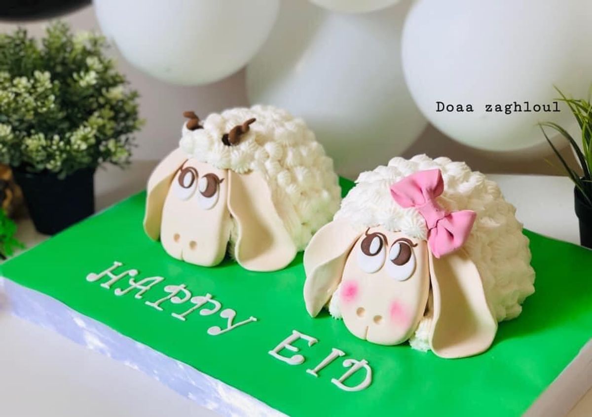 كيك خروف عيد الاضحي المبارك بالكريم شانتية