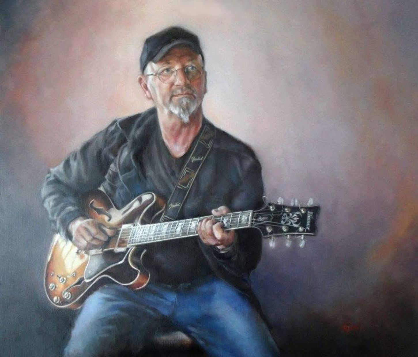 Teikning av Rune Ertesvåg med gitar. Teikna av Guttorm Osnes.