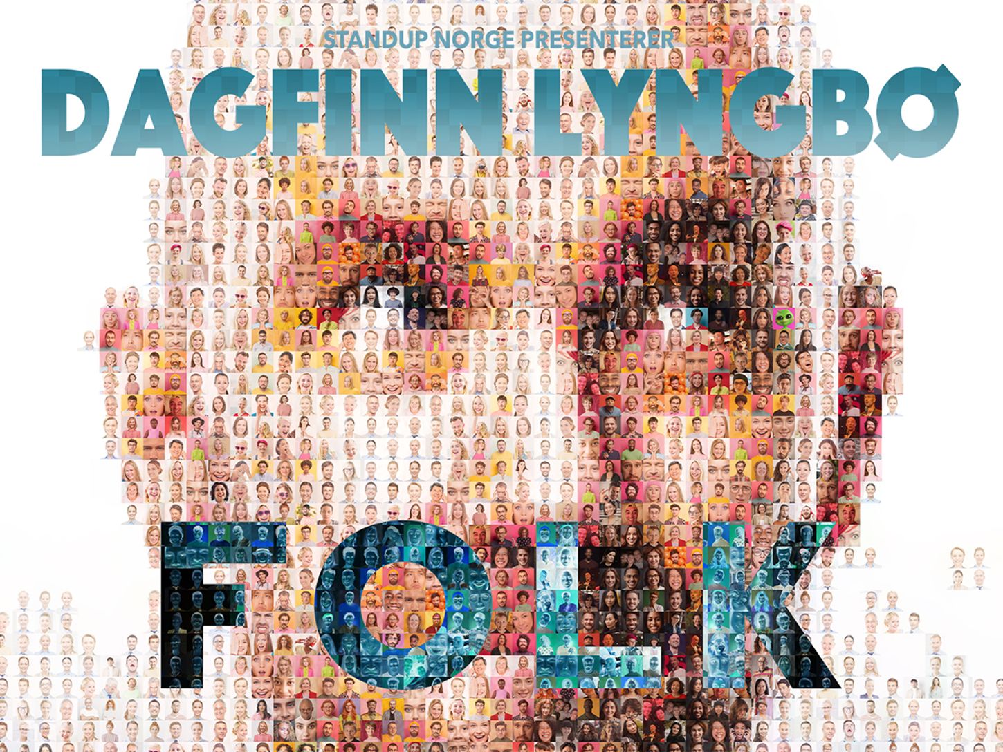 Grafikk med Dagfinn Lyngbø og tittelen på showet hans, Folk.