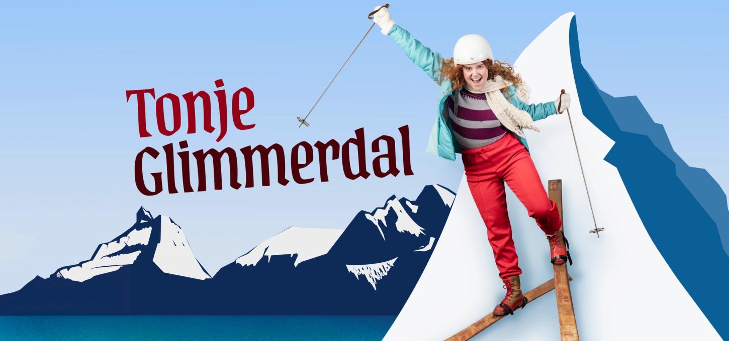 Illustrasjon av Tonje Glimmerdal på ski i fjella.