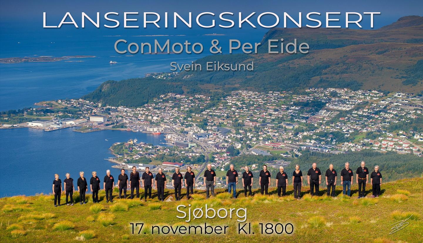 Plakat til lanseringskonserten med bilde av ConMoto og Ulsteinvik i bakgrunnen.