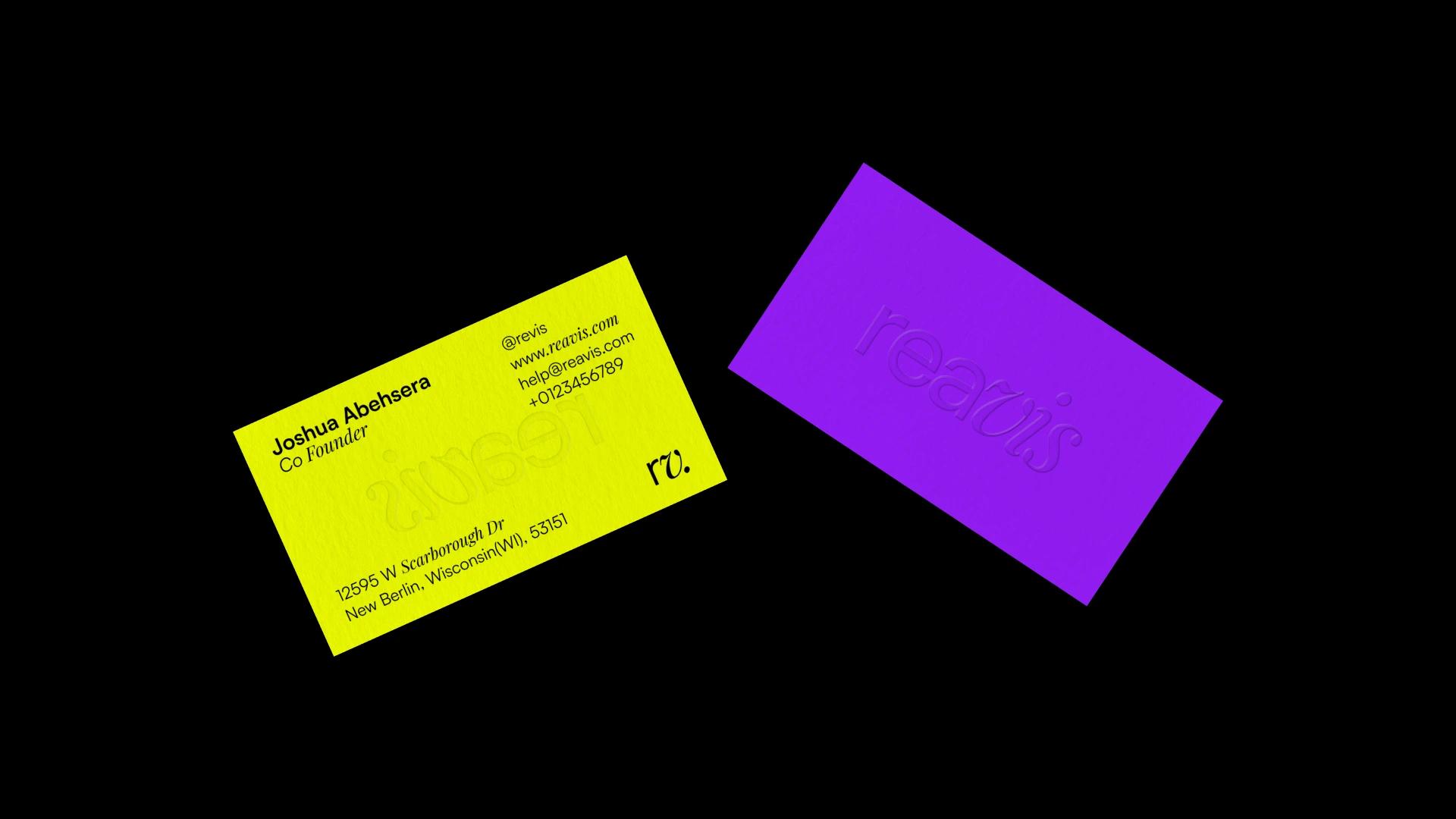Reavis yellow and violet business cards