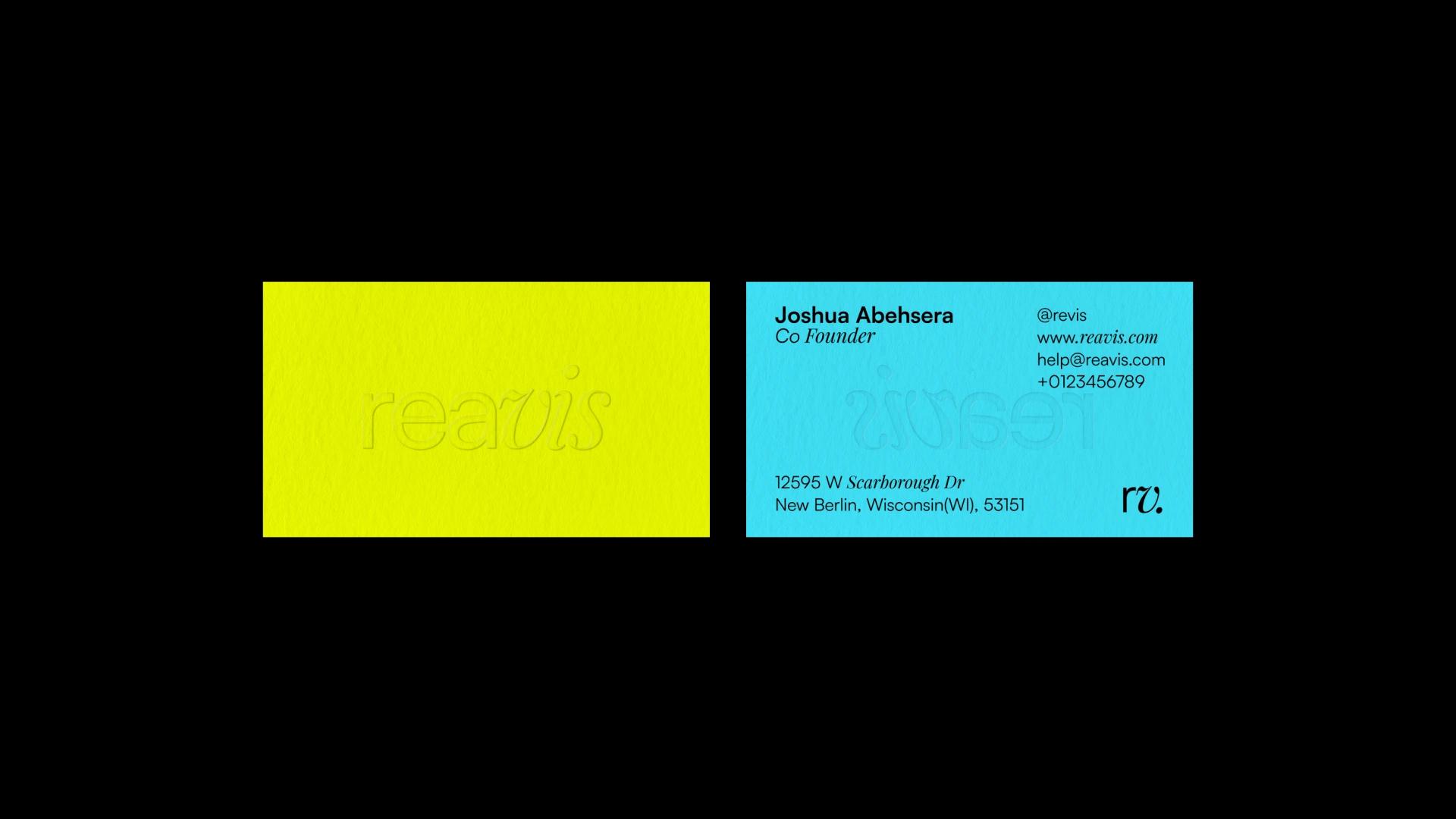 Reavis yellow and sky blue business cards