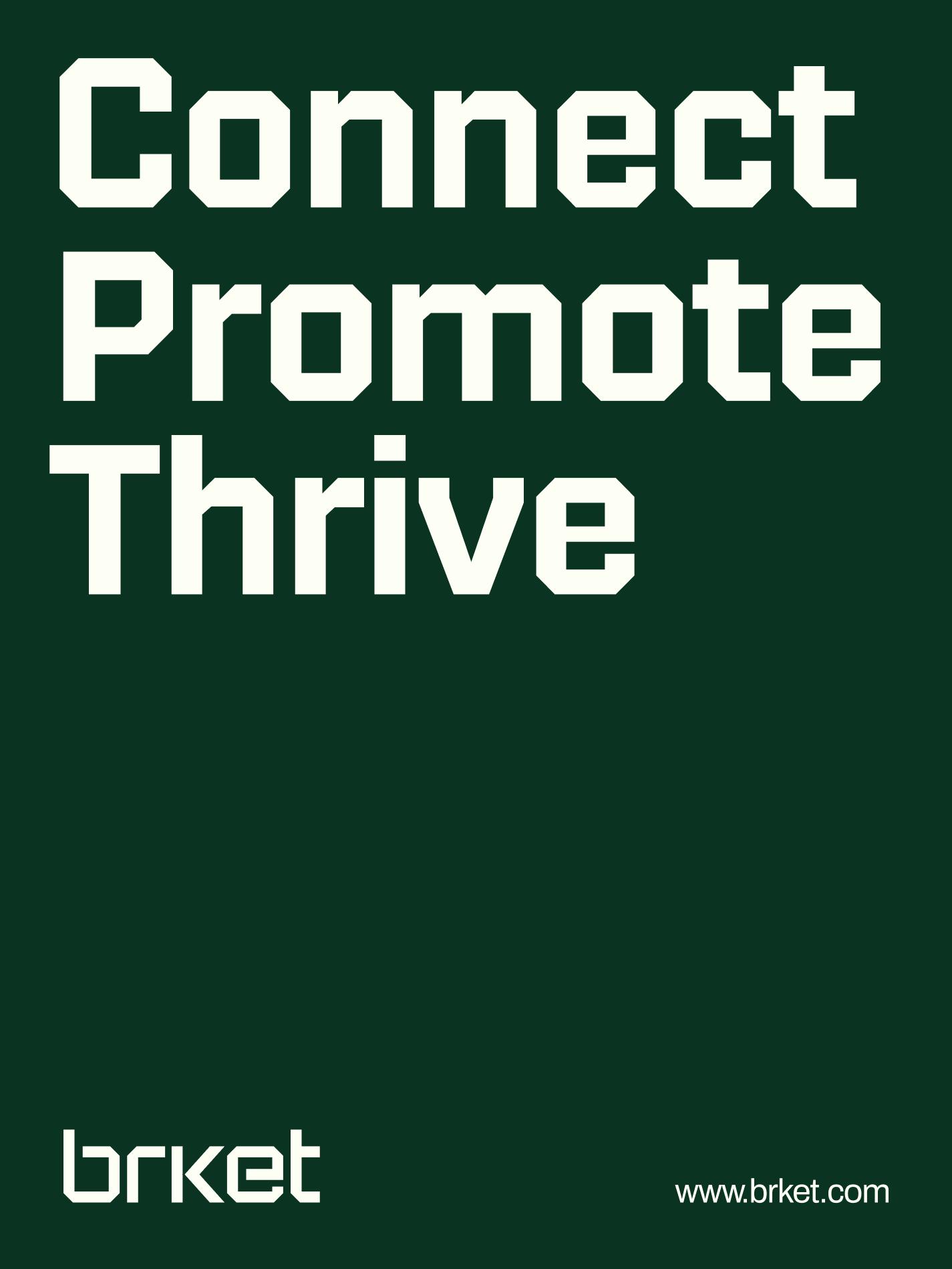 Brket poster reading Connect Promote Thrive.