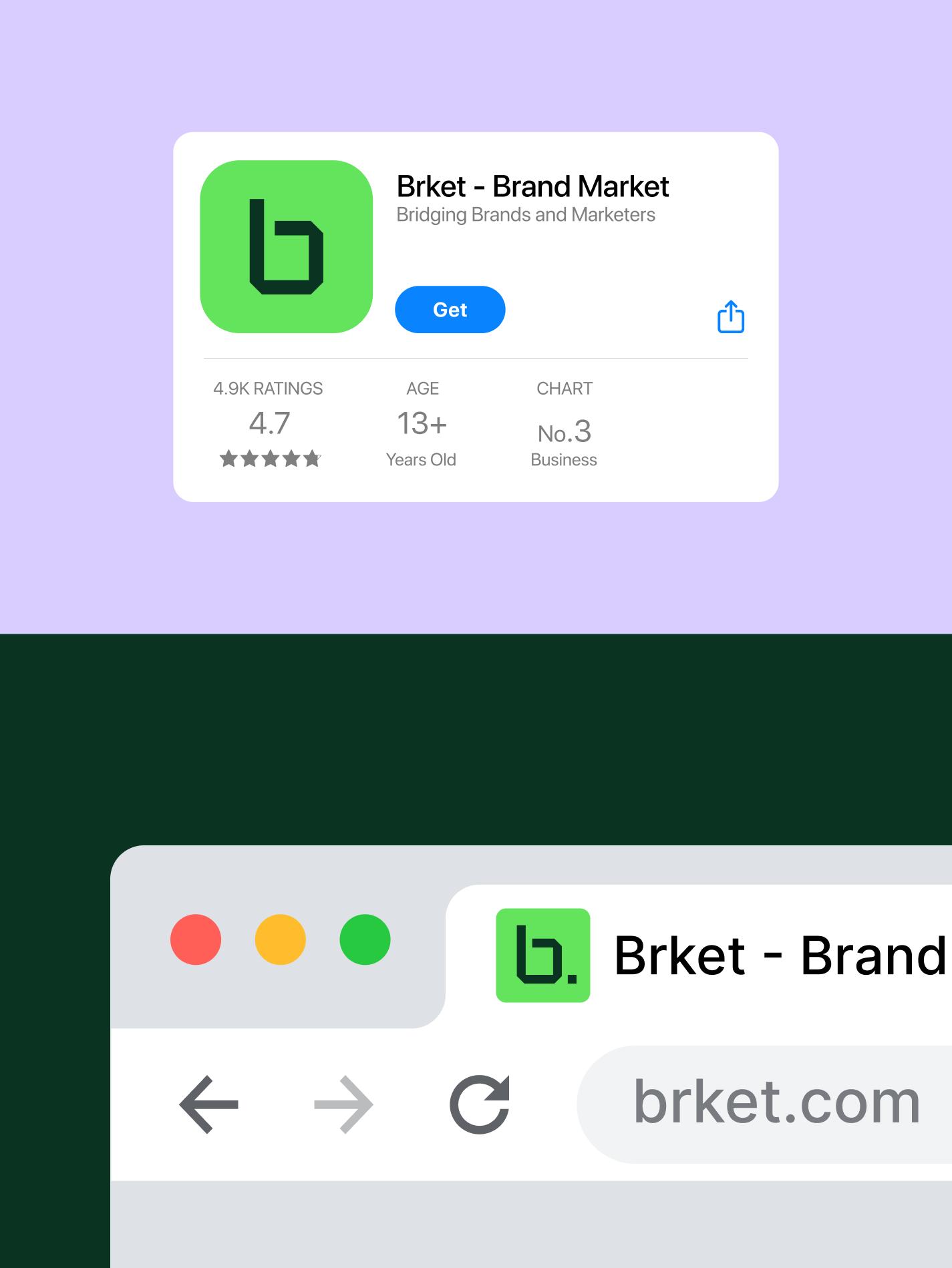 Brket app listing and browser identity.