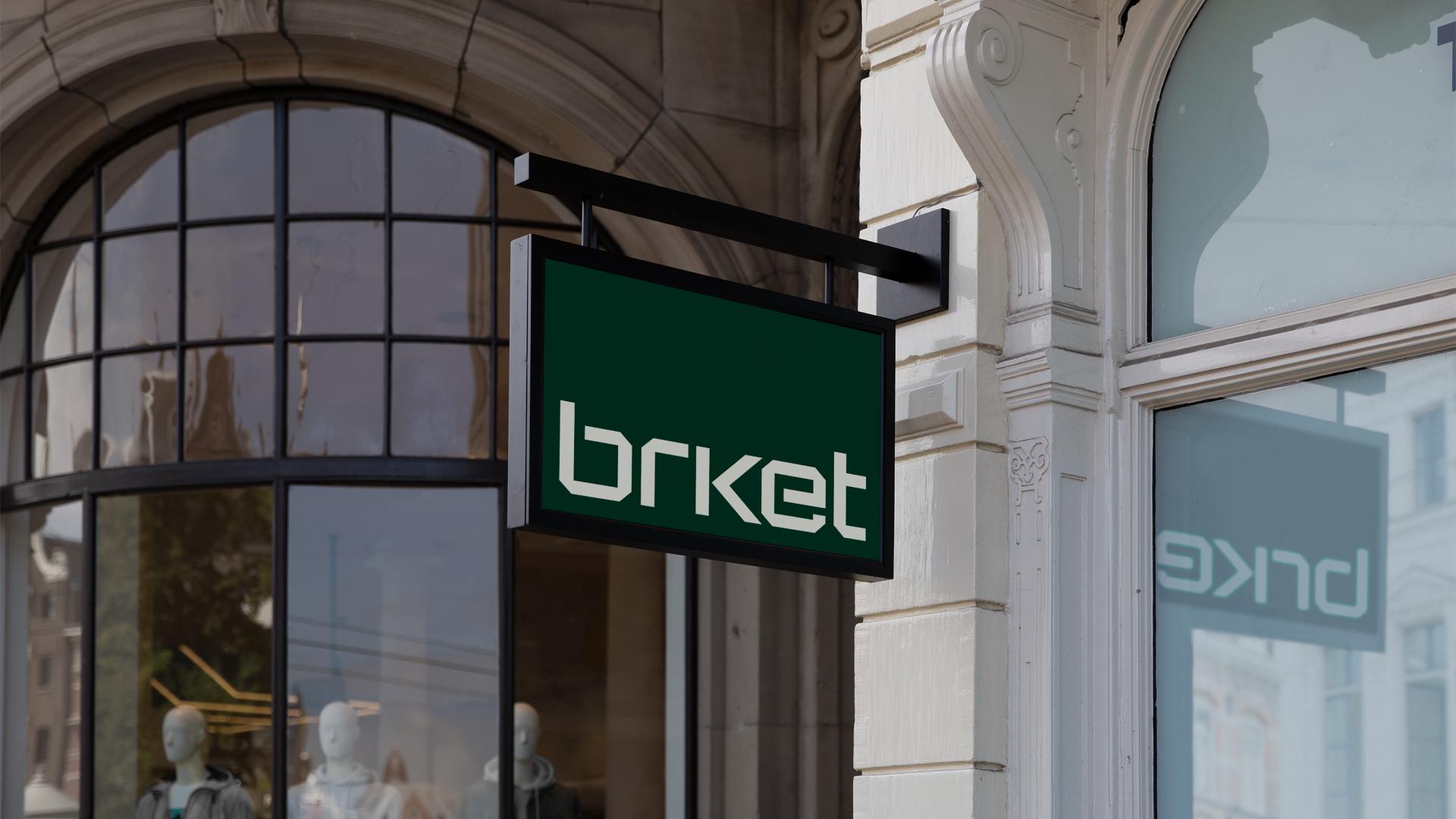 Brket wordmark on an exterior shop sign.