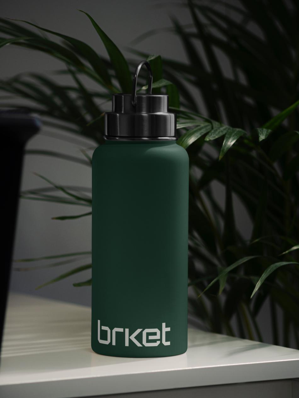 Brket branded green water bottle.