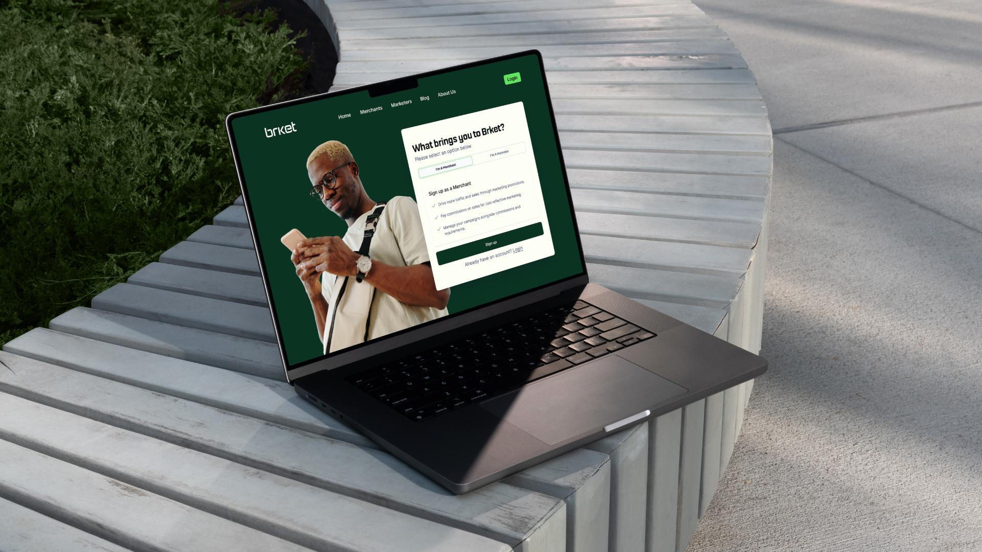 Brket website shown on a laptop.