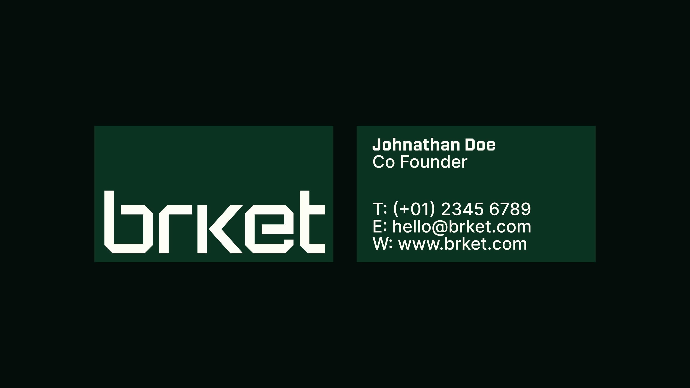 Brket business card identity layout.