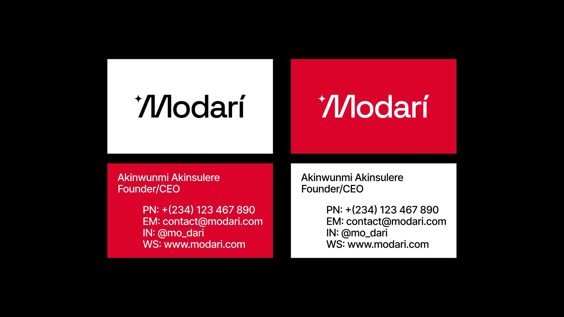Modari branded business cards