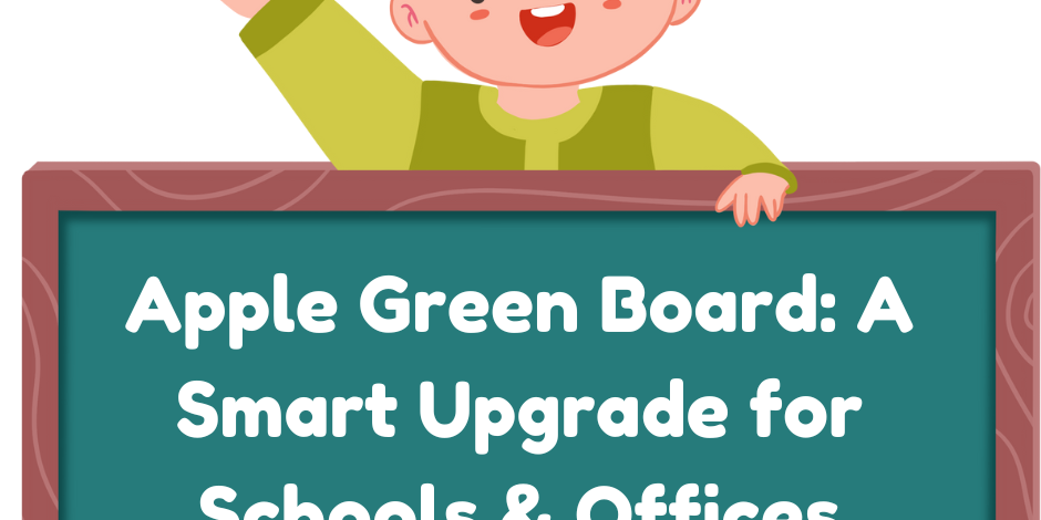 illustration image of student using a apple green board