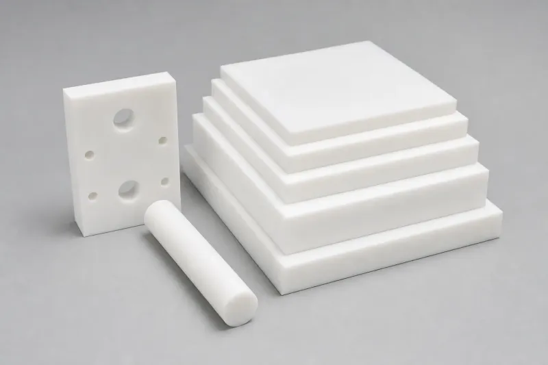 PTFE-Platten, PTFE-Zuschnitte und Rundstab aus weißem PTFE
