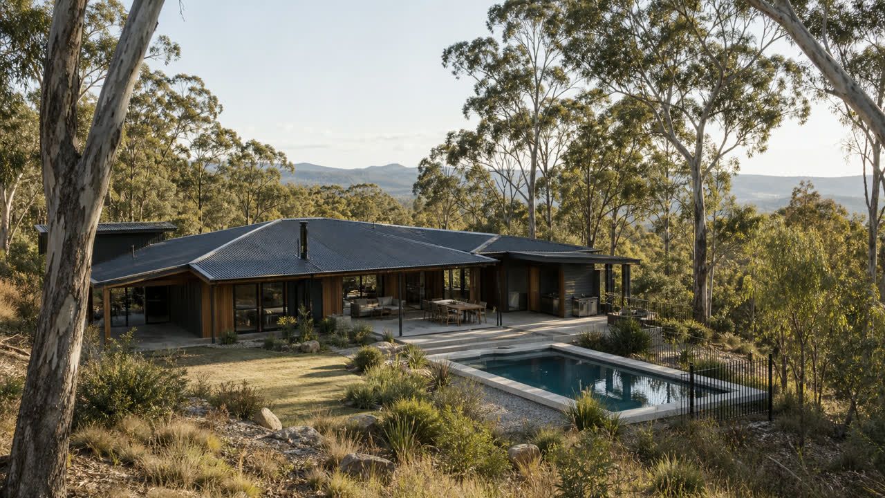 A contemporary Australian bush-block home among eucalyptus trees