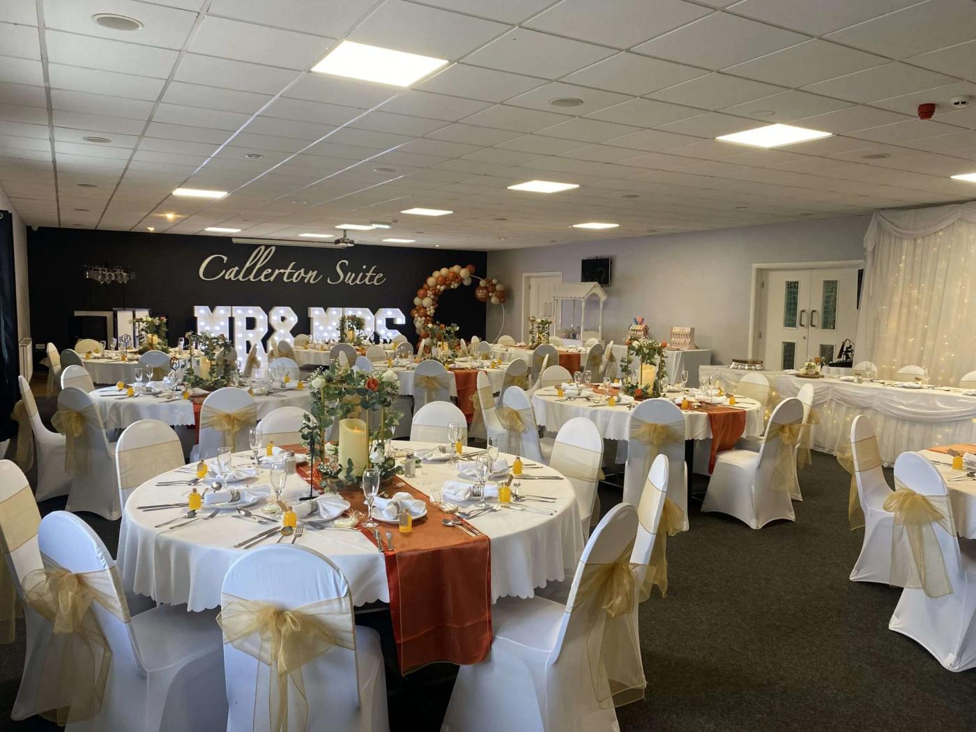 A room decorated for a wedding