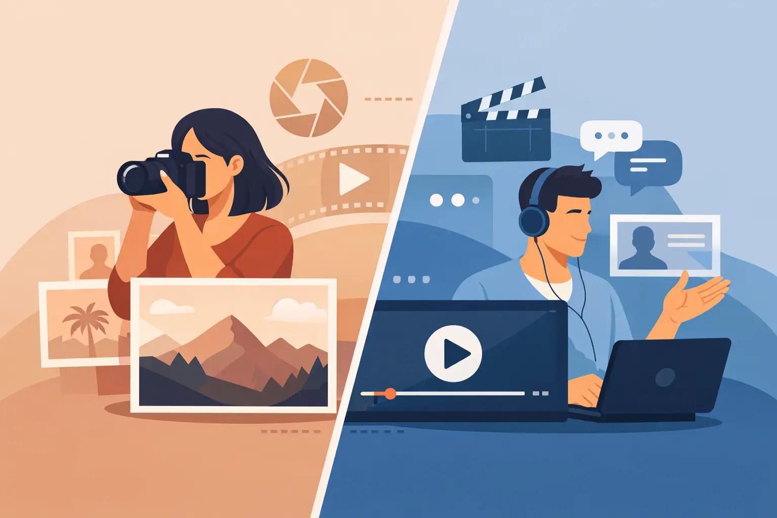 Illustration für den Artikel "Foto oder Video Content - was wirkt besser?"