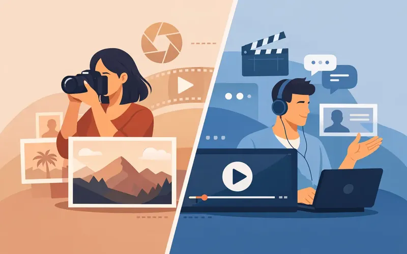 Illustration für den Artikel "Foto oder Video Content - was wirkt besser?"