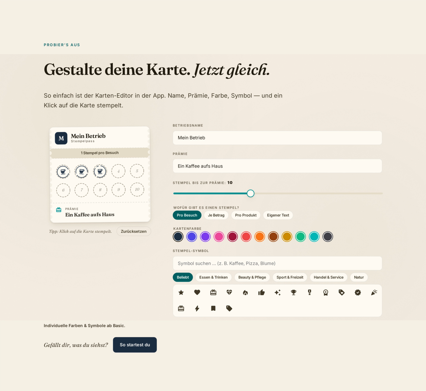 Karten-Editor auf der Website zum Testen