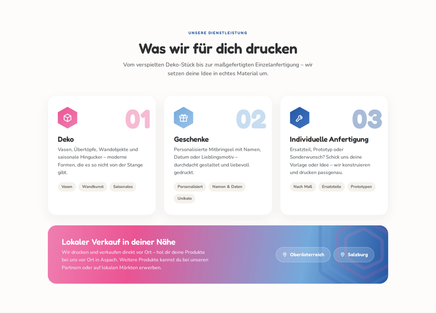 Leistungsbereiche auf der Website