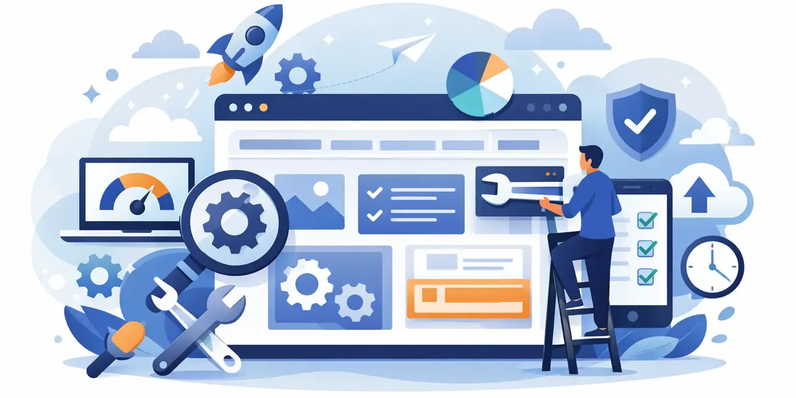 Illustration für den Artikel "10 beste Tools für Websitepflege im Check"
