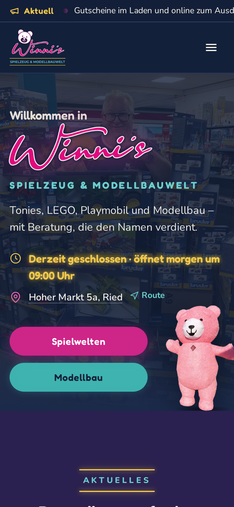 Mobile Ansicht von Winnis Website