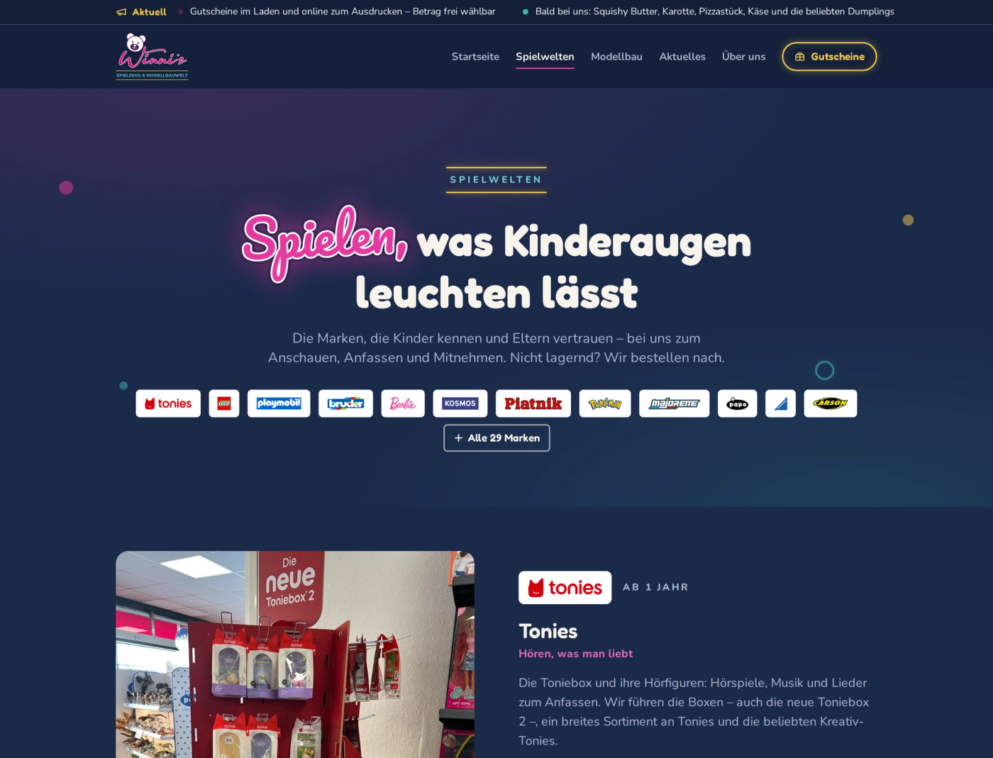 Spielwelten auf der Website