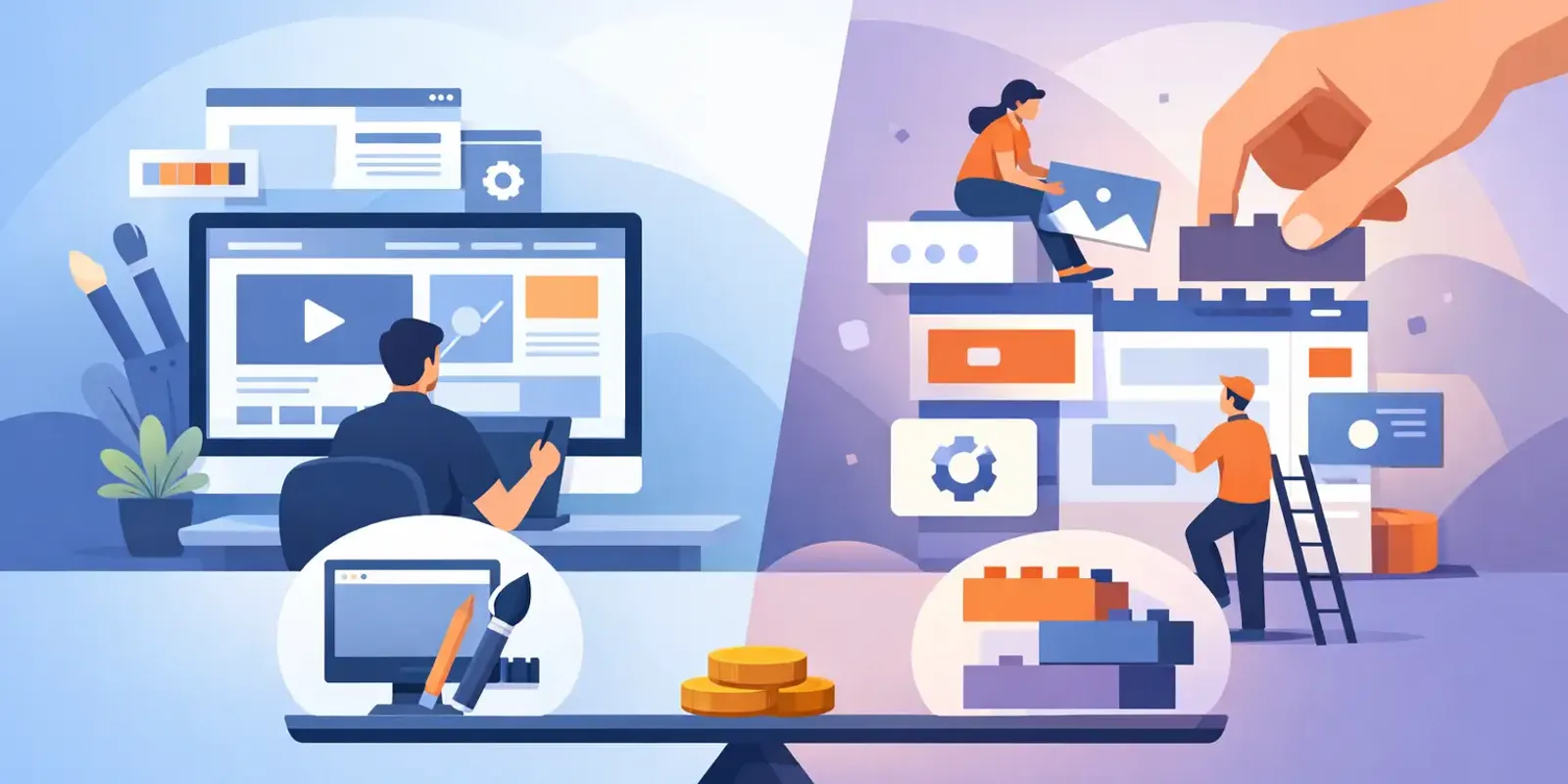 Illustration für den Artikel "Webdesign oder Baukasten - was zahlt sich aus?"