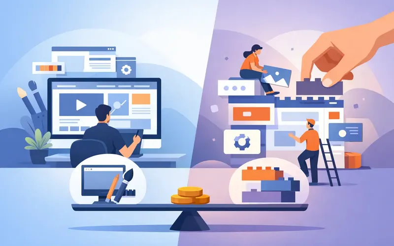 Illustration für den Artikel "Webdesign oder Baukasten - was zahlt sich aus?"