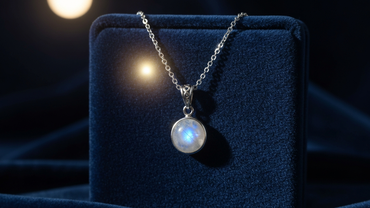 Cancer astrology necklace gemstones - pearl, moonstone, ruby on dark surface with silver jewelry