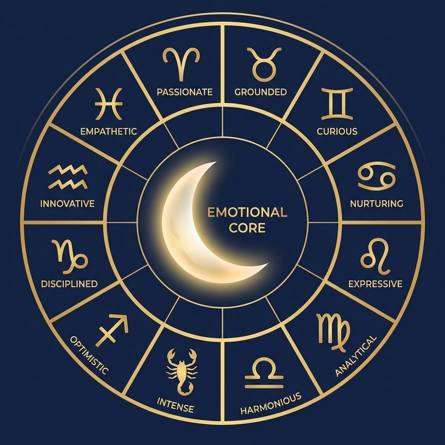 Диаграмма двенадцати лунных знаков с их эмоциональными характеристиками