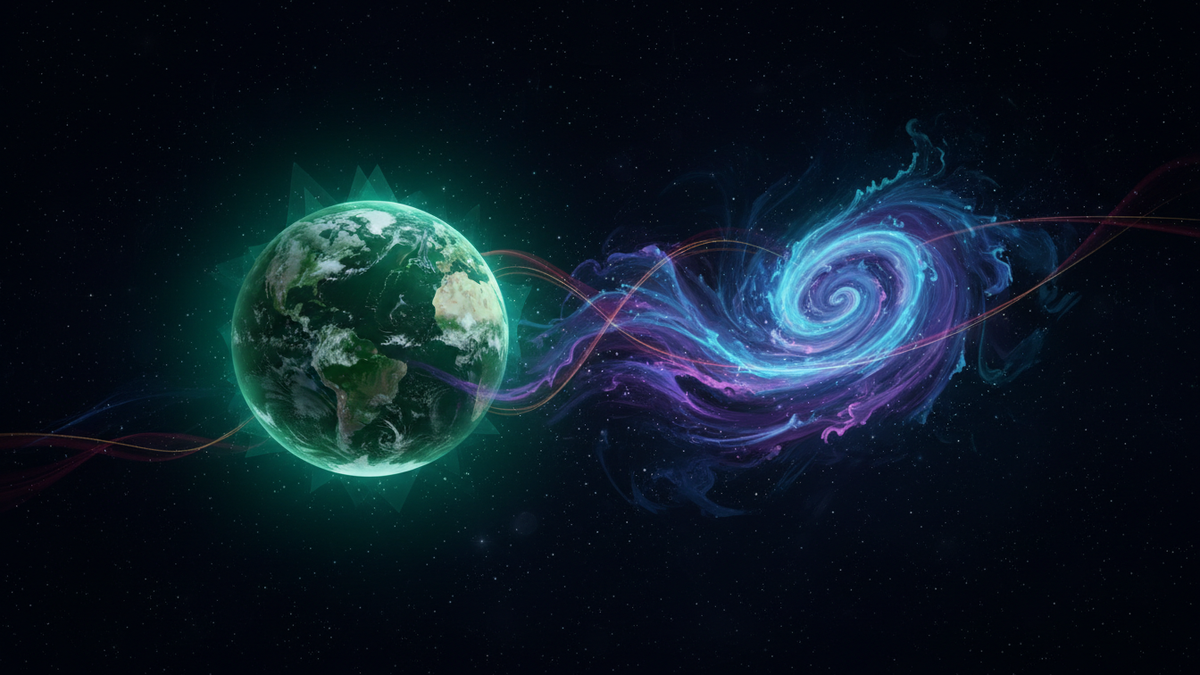 Taurus Pisces compatibility shown as a calm earth shore meeting a glowing cosmic ocean